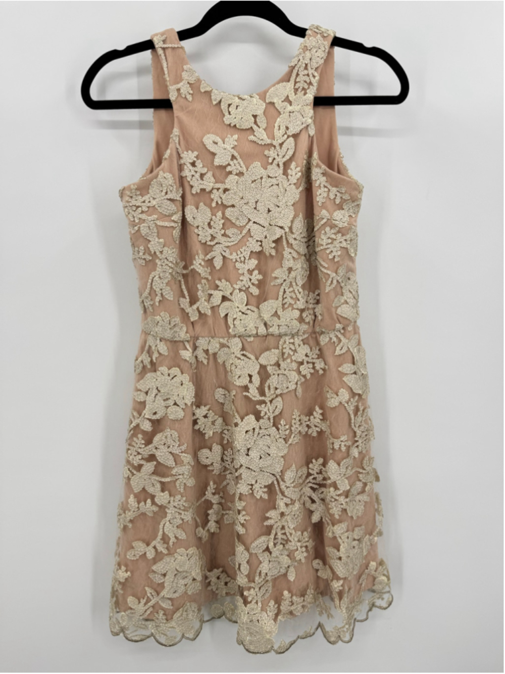 Sequined Formal Mini Dress Beige Cream Cocktail Party HOCO Low Back Halter Small